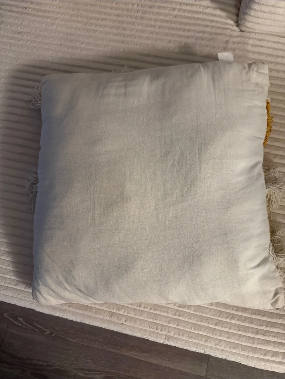 Textured Fringe Throw Pillow in Mustard and Cream